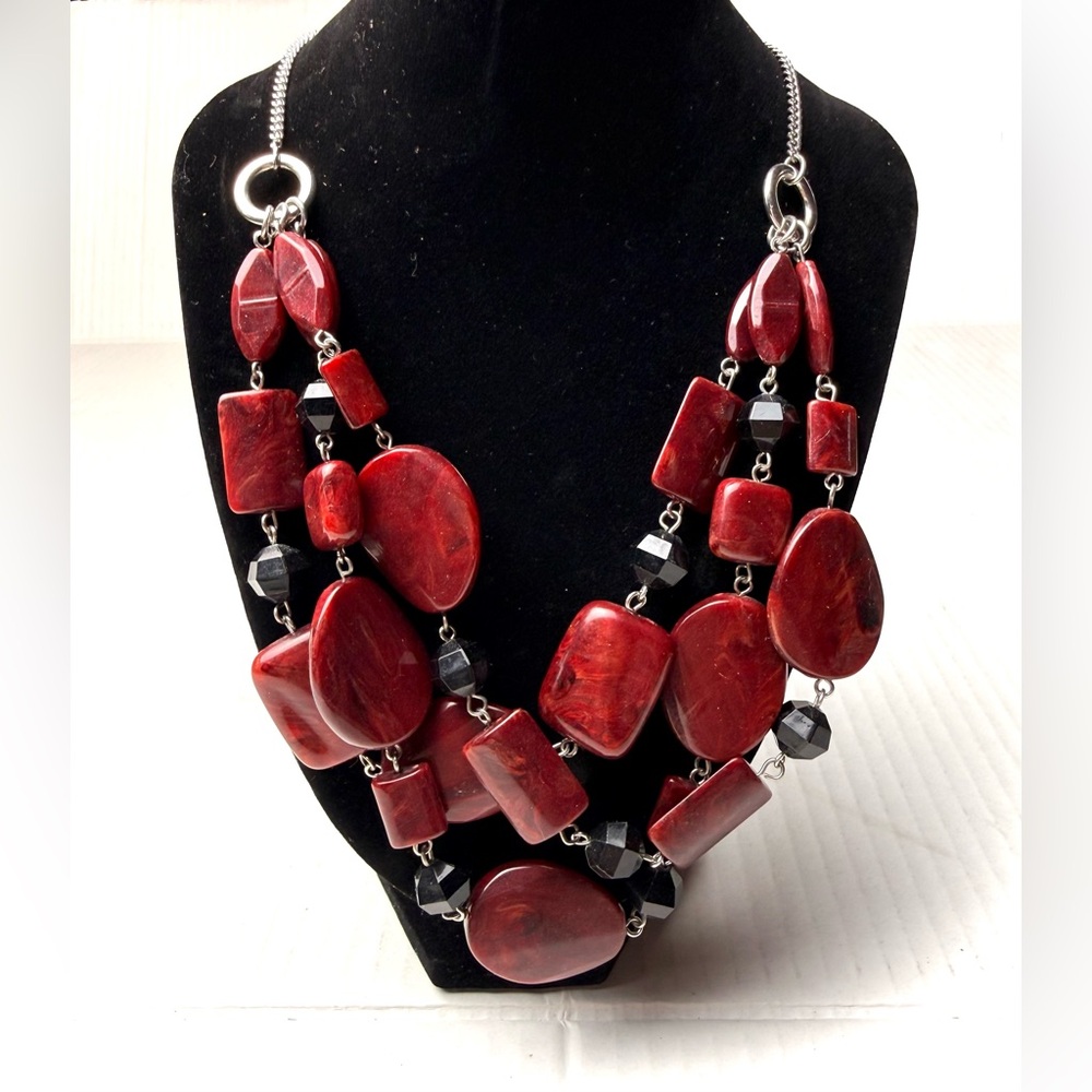 Vintage Marks And Spencers M&S‎ Chunky Multi Strand Necklace Red Glass Beads 80s